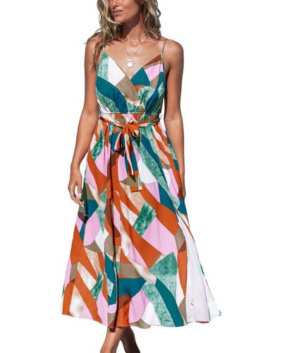 CUPSHE Belted Abstract Print Maxi Beach Dress - White