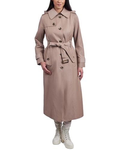 London Fog Single-breasted Hooded Maxi Trench Coat - Brown