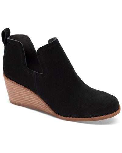 TOMS Kallie Suede Ankle Wedge Boots - Black