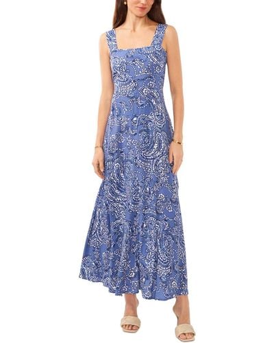 Vince Camuto Printed Smocked Back Tiered Sleeveless Maxi Dress - Blue