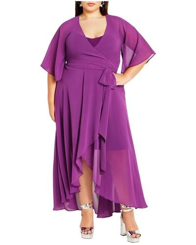 City Chic Plus Size Enthrall Me Wrap Maxi Dress - Purple