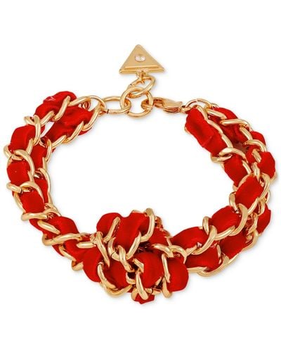 Guess Velvet Woven Knotted Statement Bracelet - Red