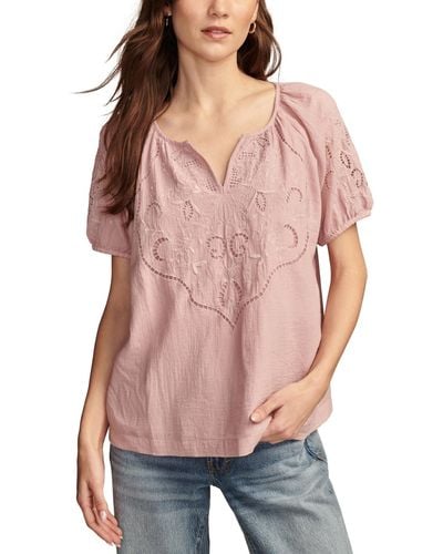 Lucky Brand Short-sleeve Cutwork Cotton Peasant Top - Multicolor