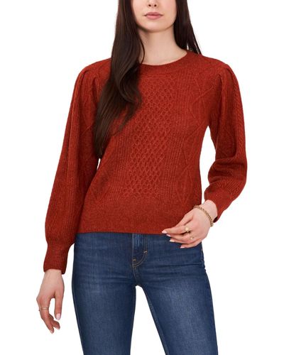 1.STATE Variegated Cables Crew Neck Sweater - Red