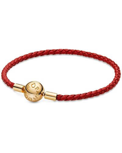 PANDORA Moments 14k Gold-plated Red Woven Bracelet