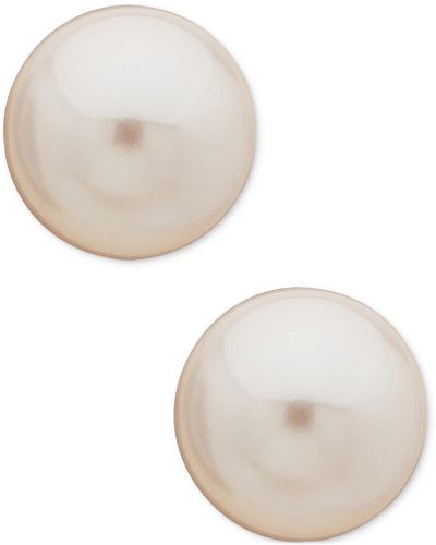 Anne Klein Silver-tone Imitation Pearl Stud Earrings - White