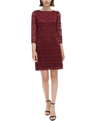 Jessica Howard Lace Boat-neck 3/4-sleeve Dress - Red
