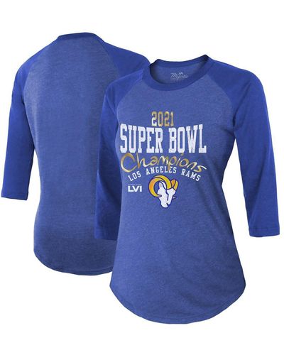 Majestic Threads Heather Royal Los Angeles Rams Super Bowl Lvi Champions Roaring Success Tri-blend 3/4 Sleeve Raglan T-shirt - Blue