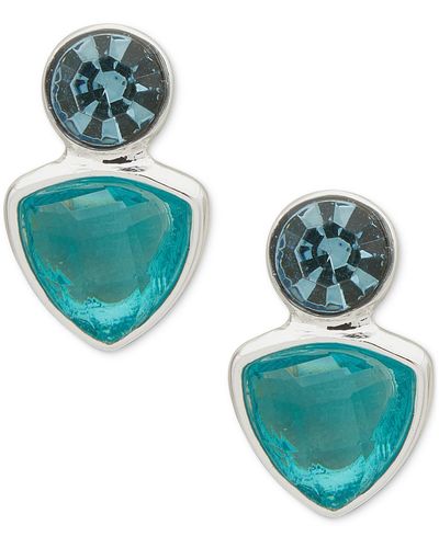 Anne Klein Silver-tone Crystal Bezel Set Stone Stud Earrings - Blue