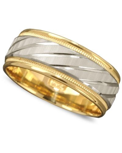 Macy's Men's 14k Gold And 14k White Gold Ring, Spiral Dome Band - Metallic