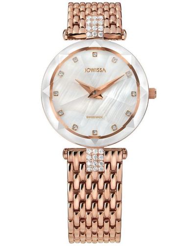 JOWISSA Facet Strass Swiss Rose Gold Plated Ladies 30mm Watch - White