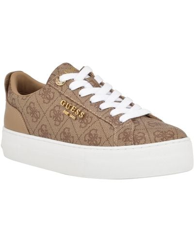 Guess Genza Platform Lace Up Round Toe Sneakers - Brown
