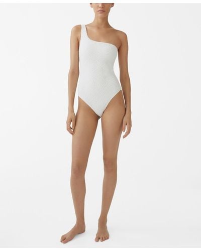 Mango Asymmetrical Textured Swimsuit - White