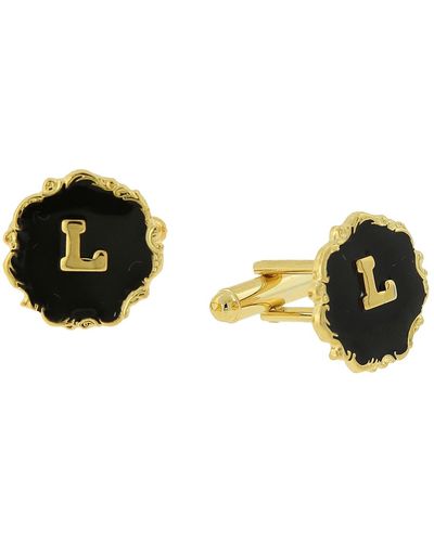 1928 Jewelry 14k Gold-plated Enamel Initial L Cufflinks - Black