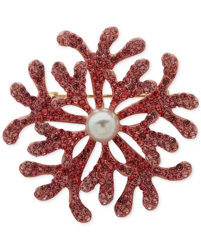Anne Klein Gold-tone Color Pave & Imitation Pearl Sea Coral Pin - Red