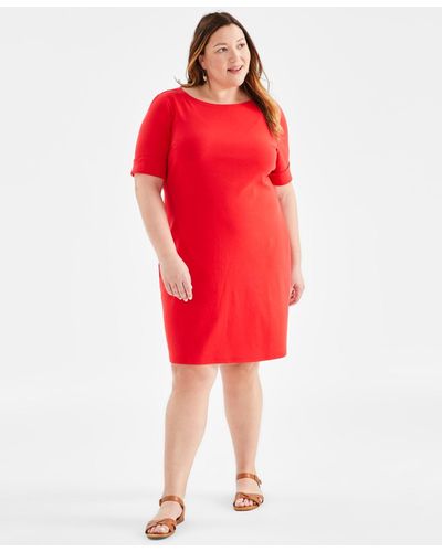 Style & Co. Plus Size Solid Boat-neck Dress - Red