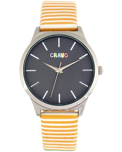 Crayo Aboard Red And White Or Gray Or Green Or Purple Or Black Or Orange Leatherette Strap Watch - Yellow