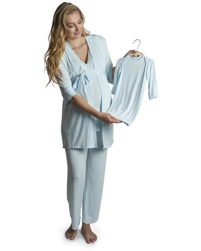 Everly Grey Analise During & After 5-piece Maternity/nursing Sleep Set - Blue