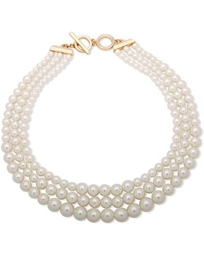 Anne Klein Three Row Gradulated Pearl Collar Necklace - Metallic