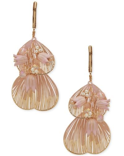 Lonna & Lilly Gold-tone Bead & Flower Drop Earrings - Natural