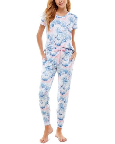 Roudelain Scoop Neck T-shirt & jogger Pants Pajama Set - Blue