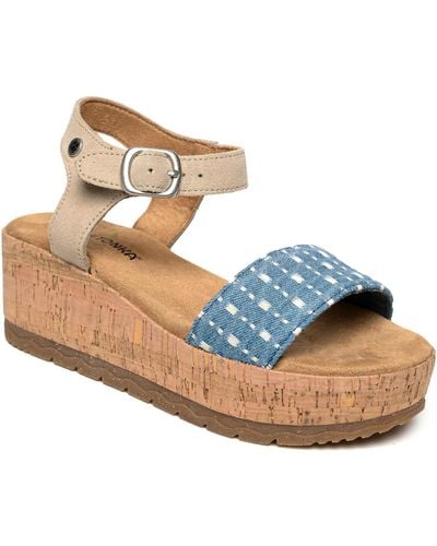 Minnetonka Patrice Ankle Strap Wedge Sandal - Blue