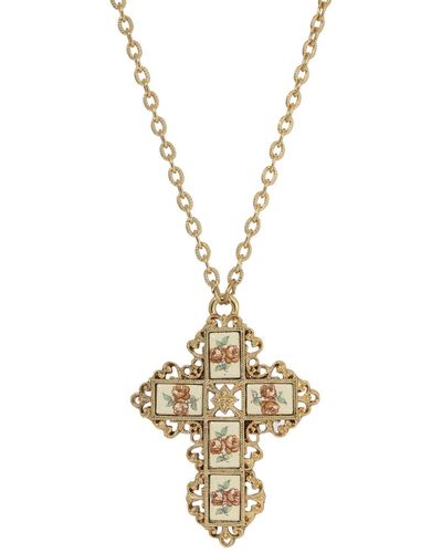 2028 Symbols Of Faith Enamel Cross Flower Necklace - Metallic