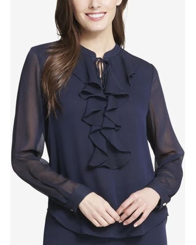 Tommy Hilfiger Ruffled Tie-neck Blouse - Blue