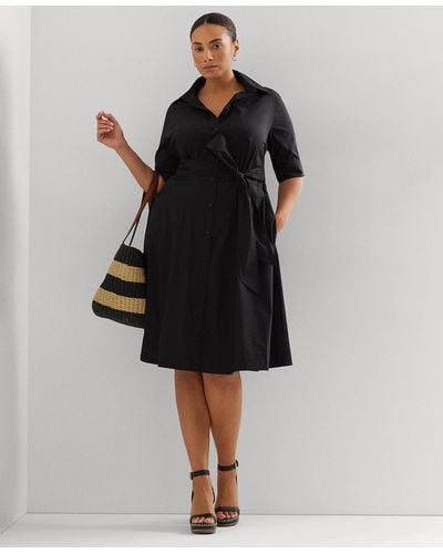 Lauren by Ralph Lauren Plus Size Belted Shirtdress - Black