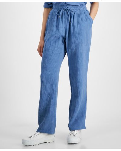 Calvin Klein Petite Crepe Gauze Straight-leg Pants - Blue