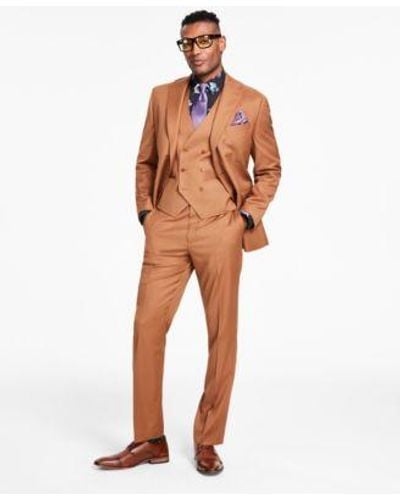 Tayion Collection Classic Fit Wool Suit - Orange