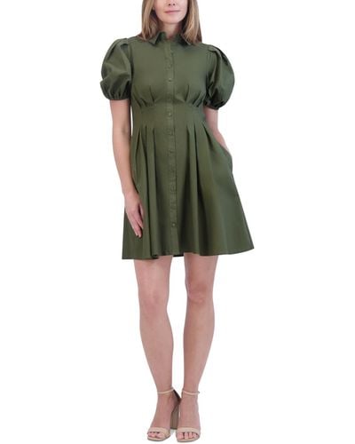 Eliza J Cotton Bubble-sleeve Shirtdress - Green