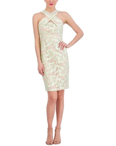 Vince Camuto Criss-cross-neck Embroidered-lace Bodycon Dress - Multicolor