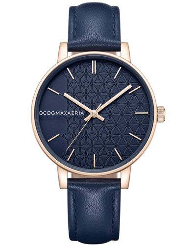 BCBGMAXAZRIA Dress Genuine Leather Strap Watch 38mm - Blue