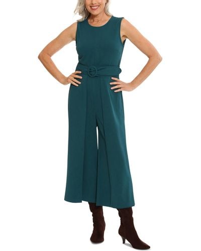 London Times Jewel Neck Belted Cropped Jumpsuit - Green