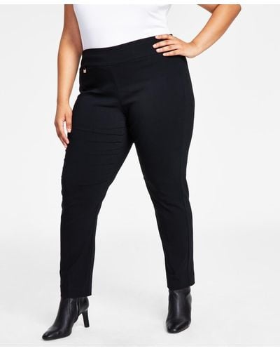 Alfani Plus Size Tummy-control Pull-on Skinny Pants - Black