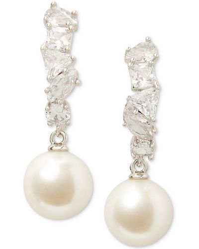 Kate Spade Silver-tone Cubic Zirconia & Imitation Pearl Drop Earrings - White