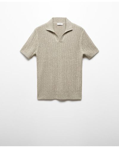 Mango Marbled Cotton Knit Polo Shirt - Gray