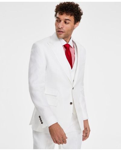 Tayion Collection Classic-fit Linen Suit Jacket - White
