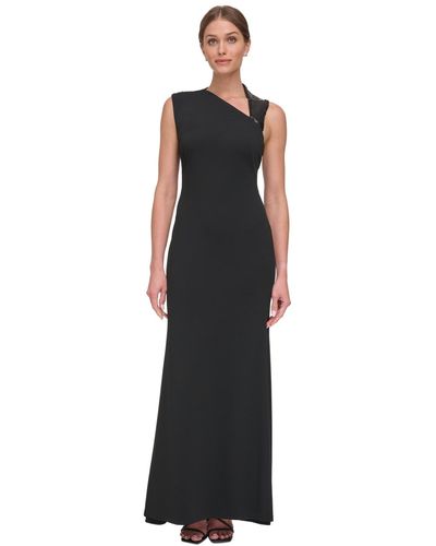 DKNY Asymmetric-neck Sequin-detail Gown - Black