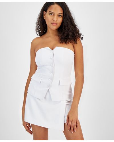 BarIII Strapless Button-front Top - White