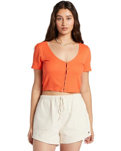 Roxy Born With It Button-front Cropped Top - Orange