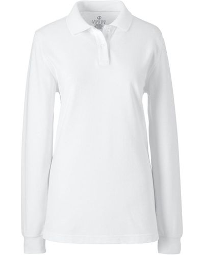 Lands' End School Uniform Tall Long Sleeve Mesh Polo Shirt - White