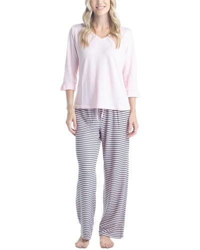 Muk Luks 3/4 Sleeve Top & Boot-cut Pajama Pants Set - Gray