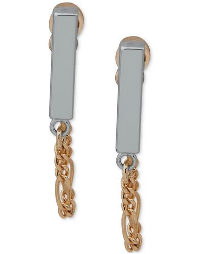 DKNY Two-tone Bar & Chain Front-and-back Earrings - White