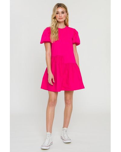 English Factory Knit Woven Mixed Dress - Pink