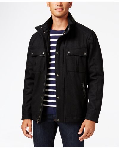 Cole Haan Faux-leather-trim Hooded Coat - Black