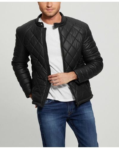 Guess Stretch Faux Leather Biker Collar Jacket - Black