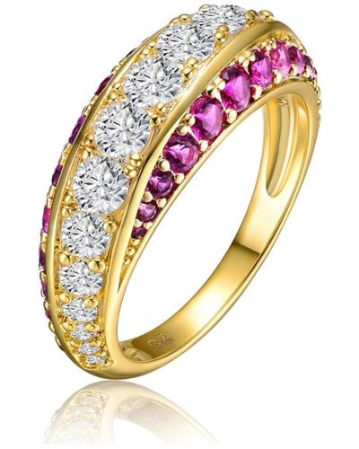 Genevive Jewelry Sterling Silver 14k Gold Plated And Sapphire Cubic Zirconia Coctail Ring - Metallic