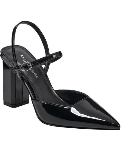Marc Fisher Doster 2 Faux Leaher Ankle Strap Block Heels - Black